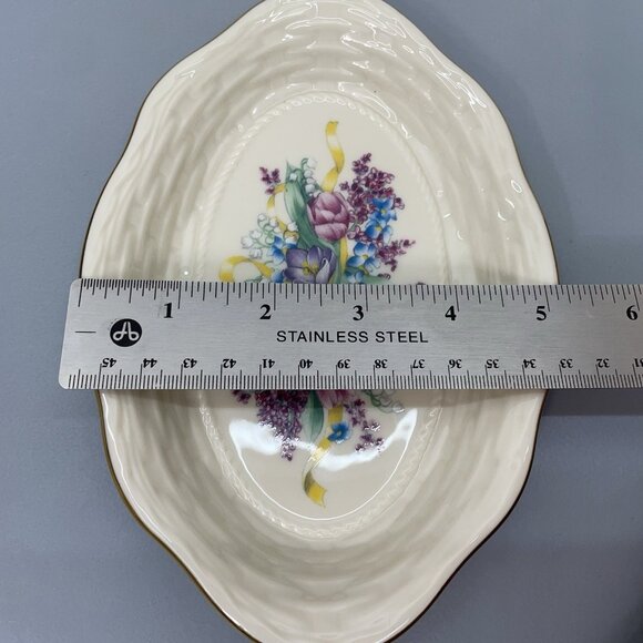 Vintage Lenox Floral Basket Weave Dish Tray Candy Trinket Porcelain Gold Trim - Picture 7 of 7